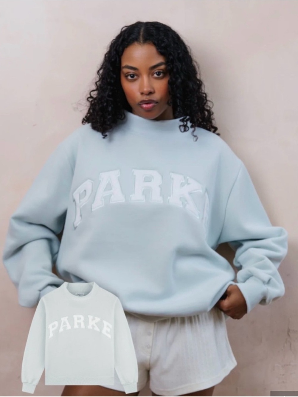 Parke Bridal Varsity Pale Blue Relaxed-Fit Crewneck Mockneck